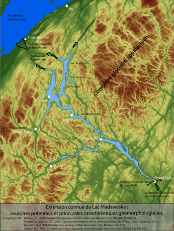 Le réseau hydrographique s’étend de Grand Fall vers Trois-Pistoles.